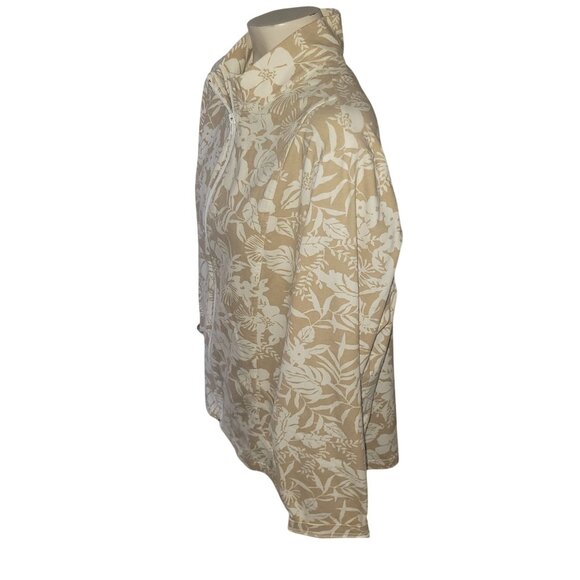 Floral Beige & White Zip-Up Jacket By Weekenders XXL 90% Cotton 10% Spandex Wome - Picture 4 of 5